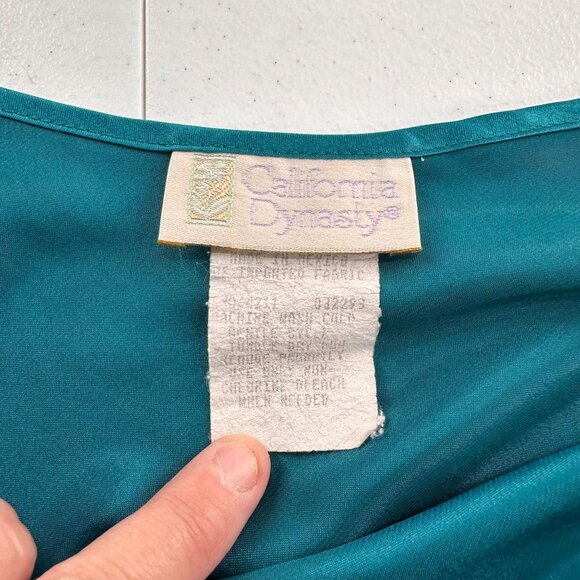 Vtg California Dynasty Satin Chemise Nightgown Adjustable Spaghetti Straps Teal - Picture 3 of 7